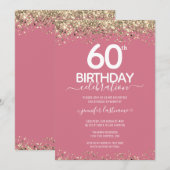 Gold Glitter 60th Birthday Party Invitation Kaart (Voorkant / Achterkant)