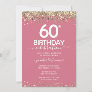 Gold Glitter 60th Birthday Party Invitation Kaart