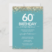 Gold Glitter 60th Birthday Party Invitation Kaart (Voorkant)