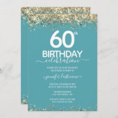 Gold Glitter 60th Birthday Party Invitation Kaart (Voorkant / Achterkant)