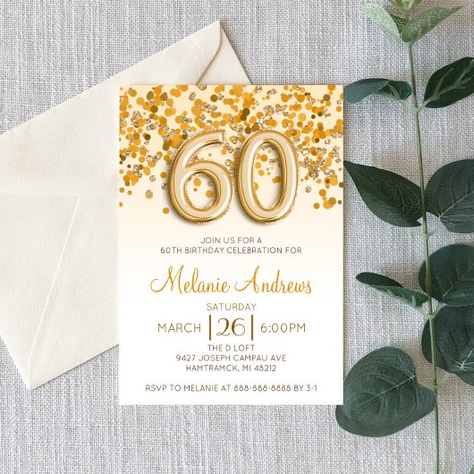 Gold Glitter 60th Birthday Party Invitation Kaart
