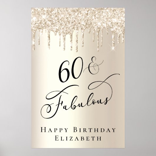 Gold Glitter 60th Birthday Party Poster (Voorkant)