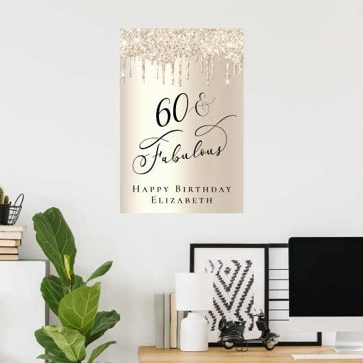 Gold Glitter 60th Birthday Party Poster (Thuiskantoor)
