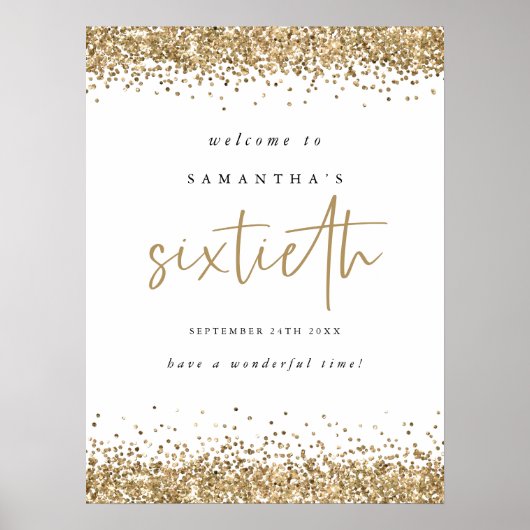 Gold Glitter 60th Birthday Party Welcome Poster (Voorkant)