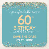 Gold Glitter 60th Birthday Save the Date Kartonnen Onderzetters (Voorkant)