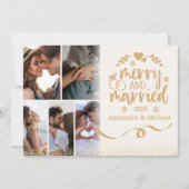 Gold Glitter 6 Foto Vrolijk & Getrouwd Feestdagenkaart (Voorkant)