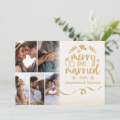 Gold Glitter 6 Foto Vrolijk & Getrouwd Feestdagenkaart (Staand voorkant)