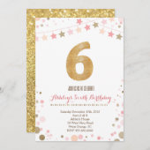 Gold Glitter 6e verjaardag Uitnodiging (Voorkant / Achterkant)