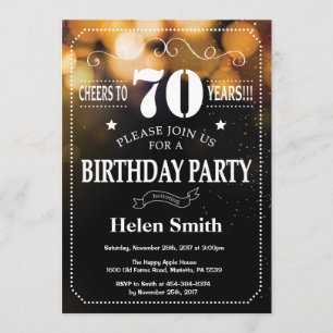 Gold Glitter 70th Birthday Invitation Kaart