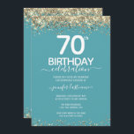 Gold Glitter 70th Birthday Party Invitation Kaart<br><div class="desc">Elegant Faux Gold glitter met de scherpende confetti hoogtepunten op de boven- en ondergrens. Alle tekst kan worden aangepast en kan eenvoudig worden gewijzigd voor uw eigen wensen. Geweldig elegante sjabloon voor 70ste verjaardag.</div>