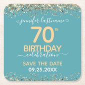 Gold Glitter 70th Birthday Save the Date Kartonnen Onderzetters (Voorkant)
