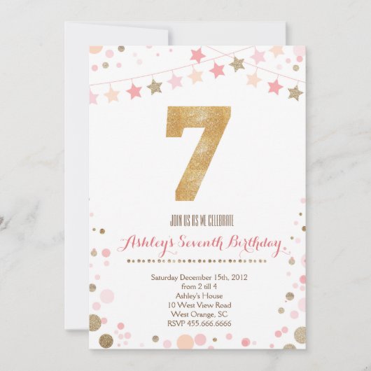 Gold Glitter 7e uitnodiging op zaterdag (Voorkant)