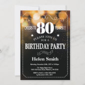 Gold Glitter 80th Birthday Invitation Kaart (Voorkant)