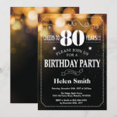 Gold Glitter 80th Birthday Invitation Kaart (Voorkant / Achterkant)