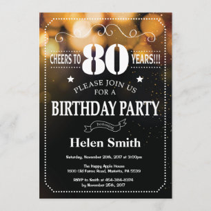 Gold Glitter 80th Birthday Invitation Kaart