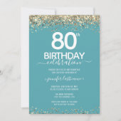 Gold Glitter 80th Birthday Party Invitation Kaart (Voorkant)