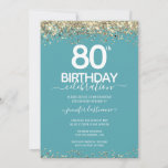 Gold Glitter 80th Birthday Party Invitation Kaart<br><div class="desc">Elegant Faux Gold glitter met de scherpende confetti hoogtepunten op de boven- en ondergrens. Alle tekst kan worden aangepast en kan eenvoudig worden gewijzigd voor uw eigen wensen. Geweldig elegante sjabloon voor 80ste verjaardag.</div>