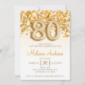 Gold Glitter 80th Birthday Party Invitation Kaart (Voorkant)