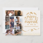 Gold Glitter 8 Foto Vrolijk & Getrouwd Feestdagenkaart (Voorkant)