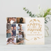 Gold Glitter 8 Foto Vrolijk & Getrouwd Feestdagenkaart (Staand voorkant)