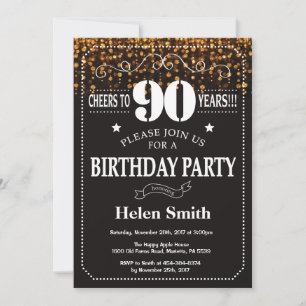 Gold Glitter 90th Birthday Invitation Kaart