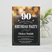 Gold Glitter 90th Birthday Invitation Kaart (Staand voorkant)