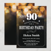 Gold Glitter 90th Birthday Invitation Kaart (Voorkant / Achterkant)