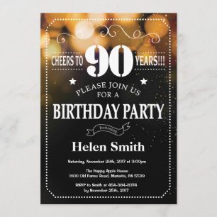 Gold Glitter 90th Birthday Invitation Kaart