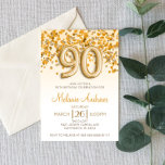 Gold Glitter 90th Birthday Party Invitation Kaart<br><div class="desc">Dit is een gouden glitter met de titel '90ste verjaardag' Uitnodiging. Het ontwerp bestaat uit een elegant en leuk goudconfetti met glitter. Dit is een schattig verjaardagsthema om je negentigste verjaardag mee te nemen met de les! 90</div>