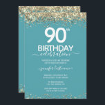 Gold Glitter 90th Birthday Party Invitation Kaart<br><div class="desc">Elegant Faux Gold glitter met de scherpende confetti hoogtepunten op de boven- en ondergrens. Alle tekst kan worden aangepast en kan eenvoudig worden gewijzigd voor uw eigen wensen. Geweldig elegante 90e verjaardag sjabloon.</div>