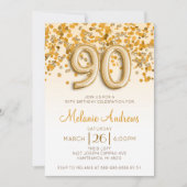Gold Glitter 90th Birthday Party Invitation Kaart (Voorkant)