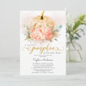 Gold Glitter A Little Pumpkin Herfst Baby shower Kaart (Staand voorkant)
