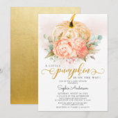 Gold Glitter A Little Pumpkin Herfst Baby shower Kaart (Voorkant / Achterkant)