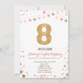Gold Glitter Achtste verjaardag Uitnodiging (Voorkant)