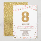 Gold Glitter Achtste verjaardag Uitnodiging (Voorkant / Achterkant)