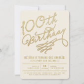 Gold Glitter Adult 100th Birthday Party Invite Kaart (Voorkant)