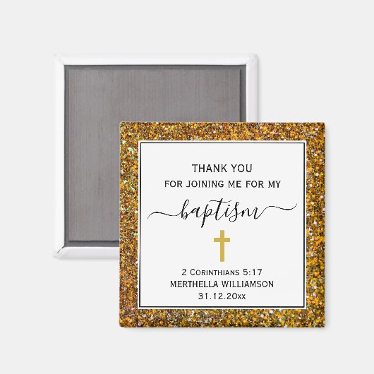 Gold Glitter ADULT BAPTISM Dank u Magneet (Voorkant / Achterkant)