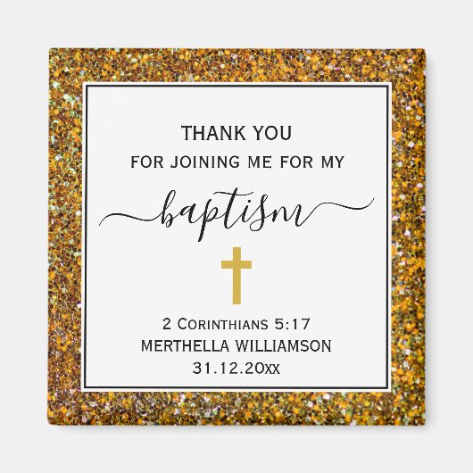 Gold Glitter ADULT BAPTISM Dank u Magneet (Voorkant)