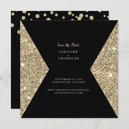 Gold Glitter Afbeelding & B/W Foto Save the Date (Voorkant / Achterkant)