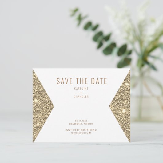 Gold Glitter Afbeelding & White Modern Save the Da Briefkaart (Staand voorkant)