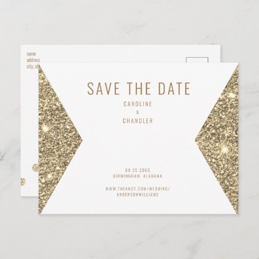 Gold Glitter Afbeelding & White Modern Save the Da Briefkaart (Voorkant / Achterkant)