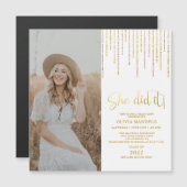 Gold Glitter Afstudeerder Party Photo Magnetic Inv (Voorkant / Achterkant)