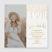 Gold Glitter Afstudeerder Party Photo Magnetic Inv (Voorkant)