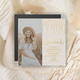 Gold Glitter Afstudeerder Party Photo Magnetic Inv