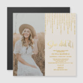 Gold Glitter Afstudeerder Party Photo Magnetic Inv (Voorkant / Achterkant)