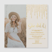 Gold Glitter Afstudeerder Party Photo Magnetic Inv (Voorkant)