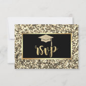 Gold Glitter Afstudeerder Pet, Sequins Graduparty RSVP Kaartje (Voorkant)