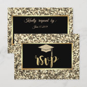 Gold Glitter Afstudeerder Pet, Sequins Graduparty RSVP Kaartje (Voorkant / Achterkant)