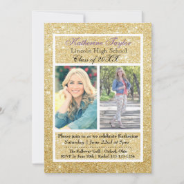 Gold Glitter Afstuderen Aankondiging 2 Foto's
