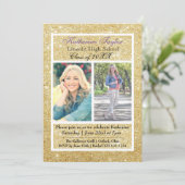 Gold Glitter Afstuderen Aankondiging 2 Foto's (Staand voorkant)